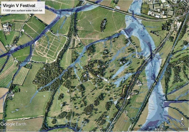 Surface water flood risk map of Hylands Park, Chelmsford, home of State Fayre 2026 and formerly V Festival