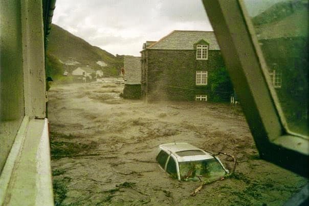 Centre of Boscastle during the peak of the flood