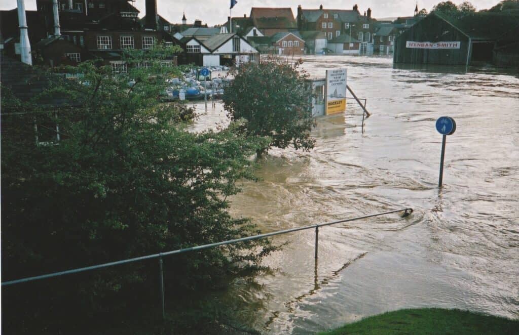Flooding engulfing riverside footpaths and the Harvey’s Brewery