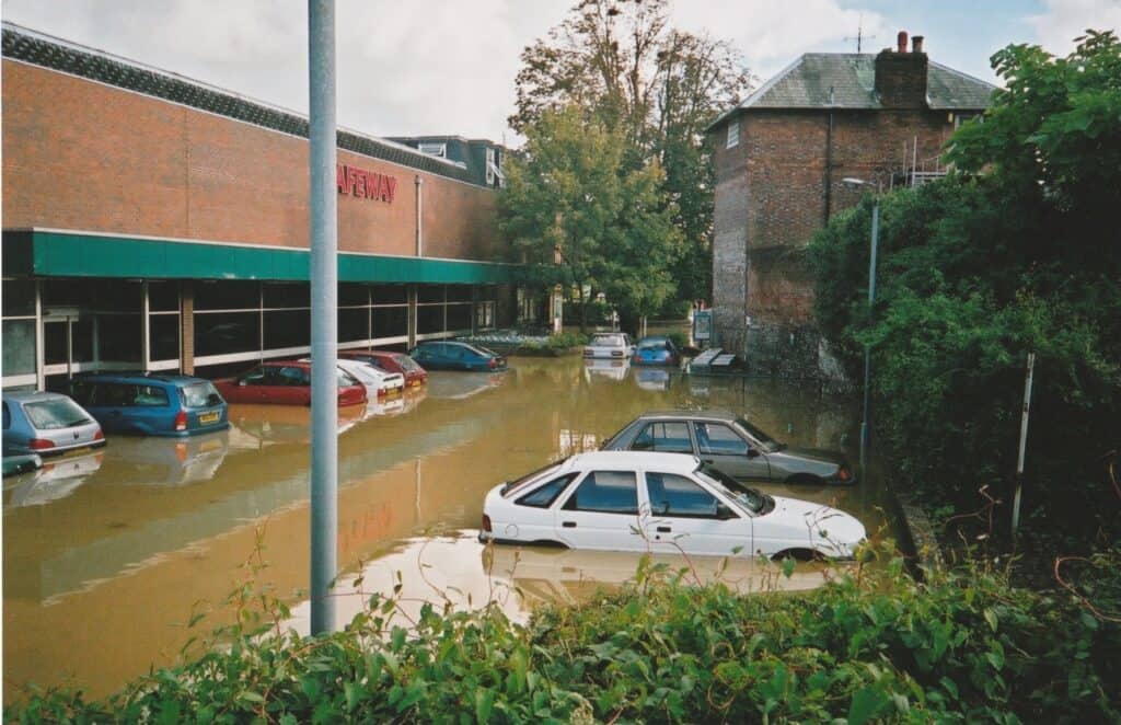 Submerged cars outside Safeway supermarket
