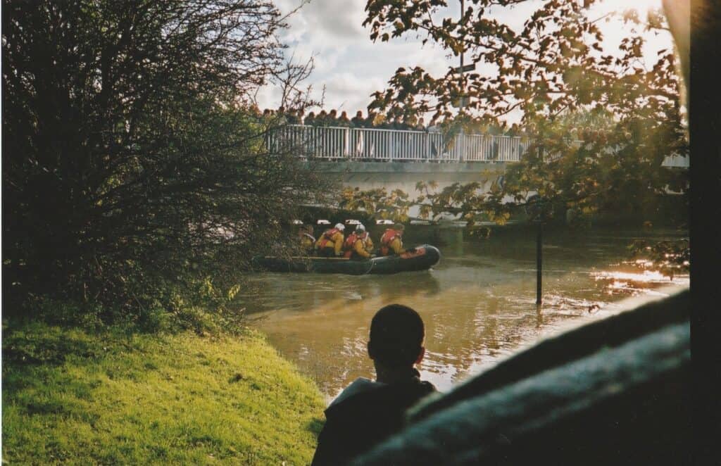 The RNLI evacuating people on boats