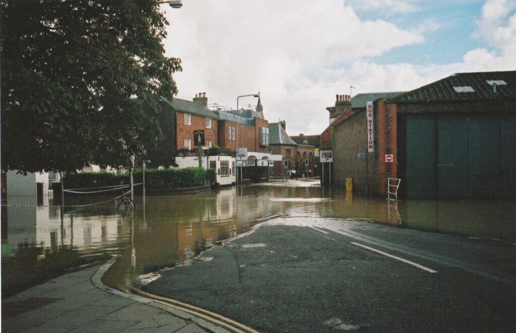 Flooded roads near the centre of Lewes