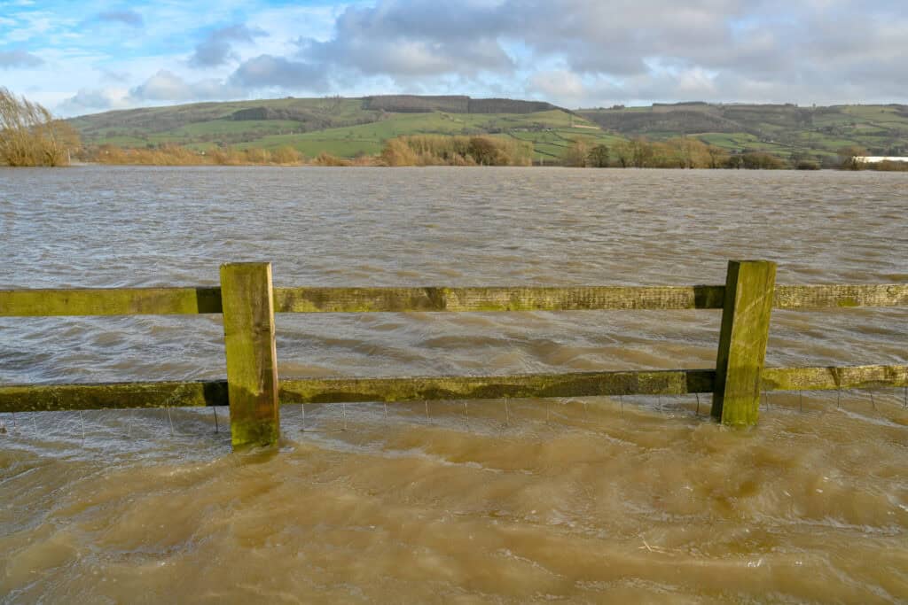 Floodwaters covered vast expanses of farmland