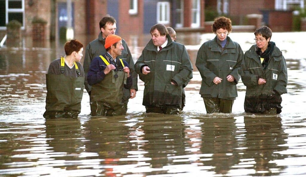 Then Deputy Prime Minister John Prescott visits the scene