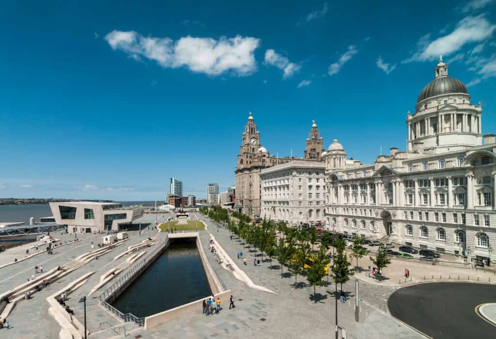 Liverpool waterfront, within a higher-risk tidal flood zone as sea levels rise