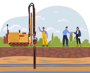 Diagram of people drilling a groundwater monitoring borehole, required as part of groundwater monitoring for planning.