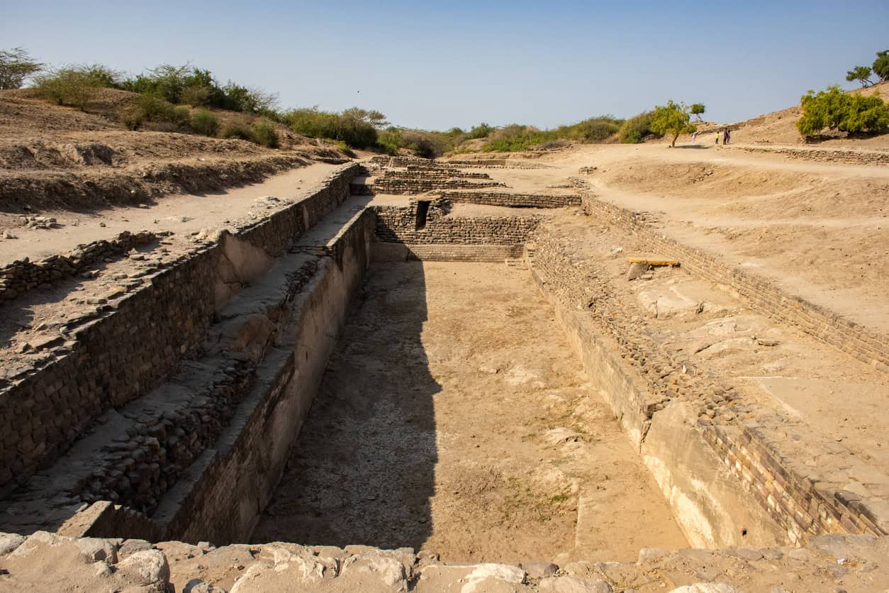 Stone-lined reservoir and stepped access at Dholavira in Gujarat, a Harappan contender for the oldest drainage system in the world.
